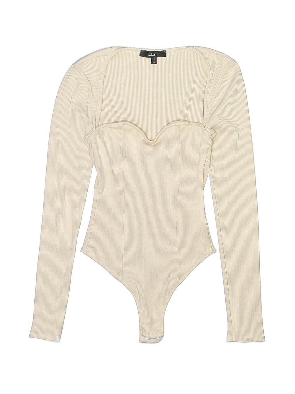 Lulu's Cream Ribbed Sweetheart Long-Sleeve Bodysuit